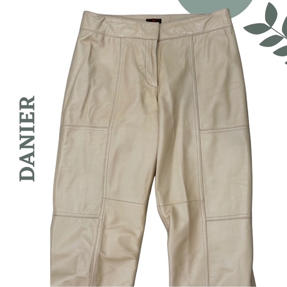 Danier Genuine Leather Pants – Beige – Lined Straight Leg Size 4 - Picture 3 of 8